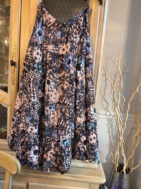 Ulla Johnson Blush, Navy and Light Blue Tiered Floral Maxi Skirt
